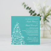 Sparkly Holiday Tree Wedding Invite, Aqua Kaart (Staand voorkant)
