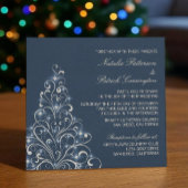 Sparkly Holiday Tree Wedding Invite, donkerblauw Kaart