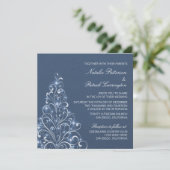 Sparkly Holiday Tree Wedding Invite, donkerblauw Kaart (Staand voorkant)