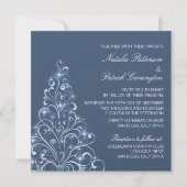 Sparkly Holiday Tree Wedding Invite, donkerblauw Kaart (Voorkant)