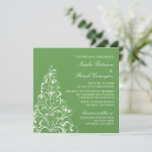 Sparkly Holiday Tree Wedding Invite, Green Kaart (Staand voorkant)