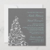 Sparkly Holiday Tree Wedding Invite, Grey Kaart (Voorkant)