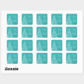 Sparkly Holiday Tree Wedding Stickers, Aqua Vierkante Sticker (Vel)
