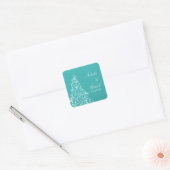 Sparkly Holiday Tree Wedding Stickers, Aqua Vierkante Sticker (Envelop)