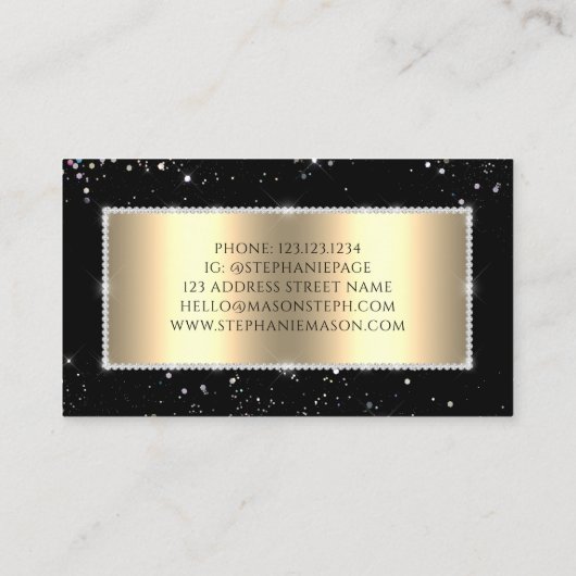 Sparkly Holographic Glitter Diamonds Goud Zwart Contactkaartje (Achterkant)