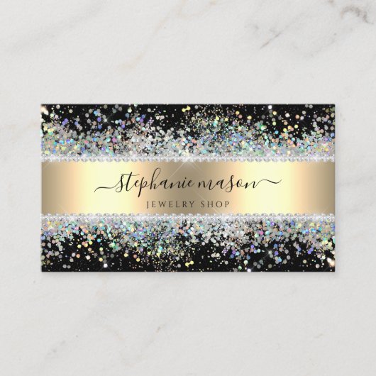 Sparkly Holographic Glitter Diamonds Goud Zwart Contactkaartje (Voorkant)