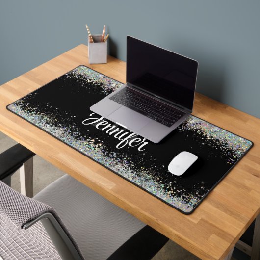 Sparkly Holographic Gold Glitter Monogram Black Bureaumat (Kantoor 2)