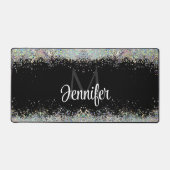 Sparkly Holographic Gold Glitter Monogram Black Bureaumat (Voorkant)
