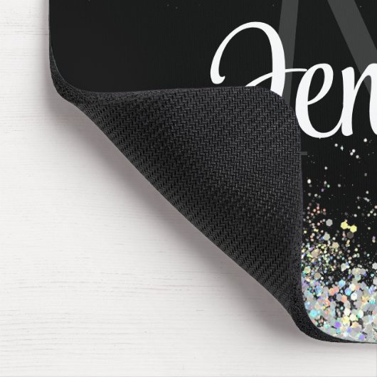 Sparkly Holographic Gold Glitter Monogram Black Muismat (Hoek)