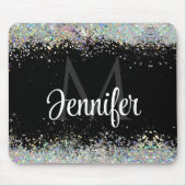 Sparkly Holographic Gold Glitter Monogram Black Muismat (Voorkant)