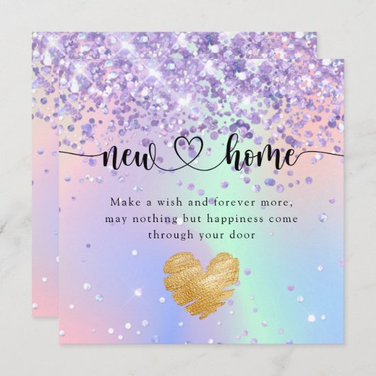 Sparkly Holographic New Home Housewarming Kaart (Voorkant / Achterkant)