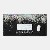 Sparkly Holographic Roos Gold Glitter Monogram Bureaumat (Keyboard & Muis)