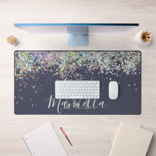 Sparkly Holographic Roos Gold Glitter Monogram Bureaumat