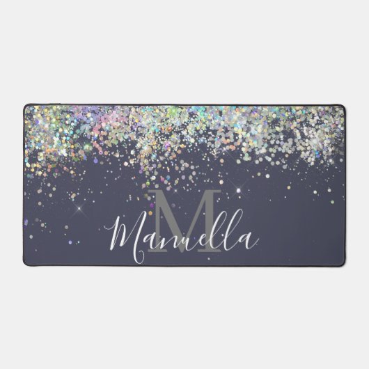 Sparkly Holographic Roos Gold Glitter Monogram Bureaumat (Voorkant)