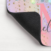 Sparkly Holographic Roos Gold Glitter Monogram Muismat (Hoek)