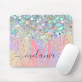 Sparkly Holographic Roos Gold Glitter Monogram Muismat (Met muis)