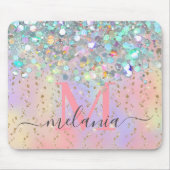 Sparkly Holographic Roos Gold Glitter Monogram Muismat (Voorkant)