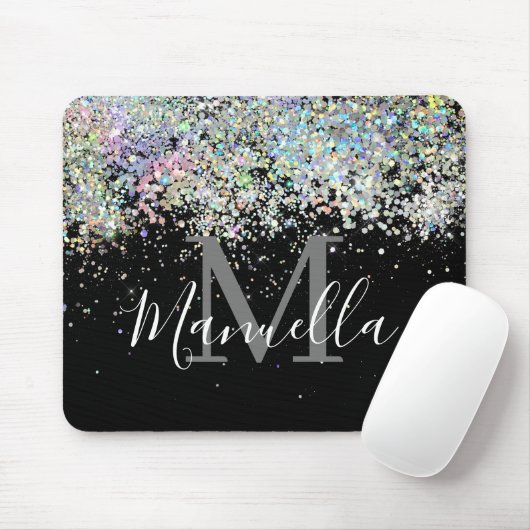 Sparkly Holographic Roos Gold Glitter Monogram Muismat (Met muis)
