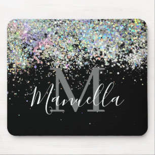 Sparkly Holographic Roos Gold Glitter Monogram Muismat