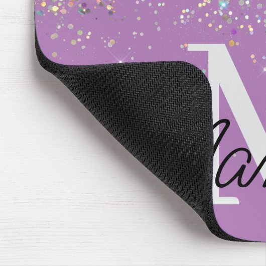 Sparkly Holographic Roos Gold Glitter Monogram Muismat (Hoek)