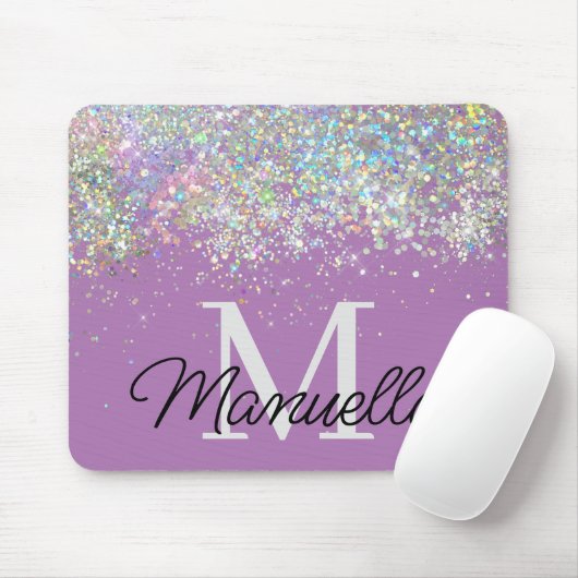 Sparkly Holographic Roos Gold Glitter Monogram Muismat (Met muis)