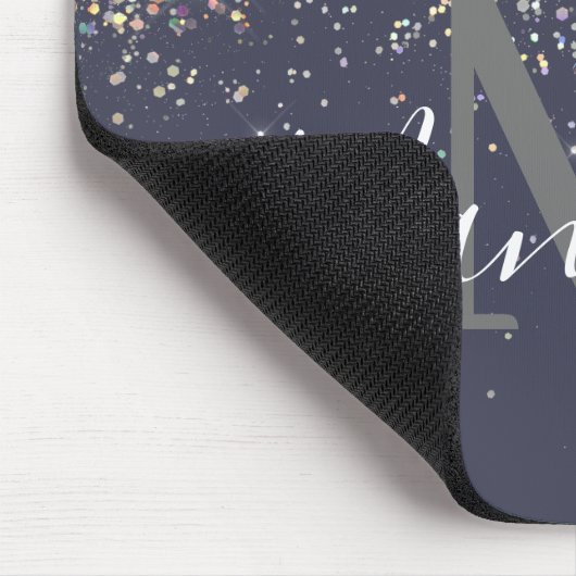 Sparkly Holographic Roos Gold Glitter Monogram Muismat (Hoek)