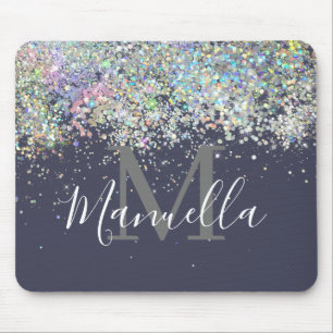 Sparkly Holographic Roos Gold Glitter Monogram Muismat