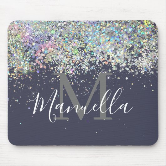 Sparkly Holographic Roos Gold Glitter Monogram Muismat (Voorkant)