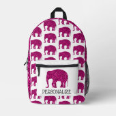 Sparkly hot pink Elephant Custom naam zwart Bedrukte Rugzak (Voorkant)