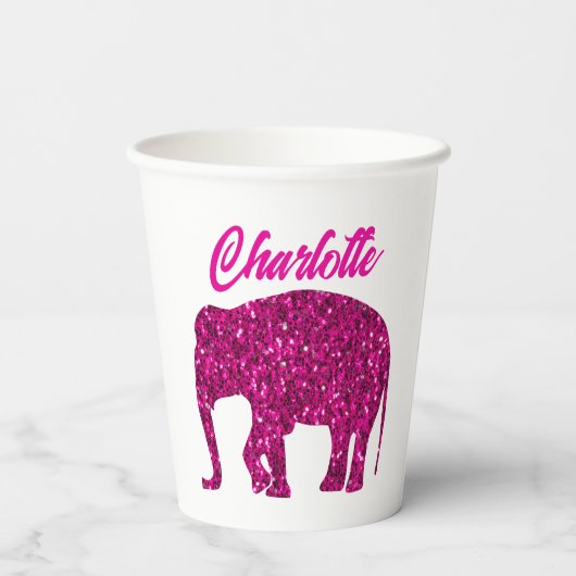 Sparkly hot pink Elephant faux sparkle aangepaste  Papieren Bekers (Achterkant)
