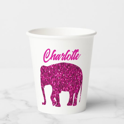 Sparkly hot pink Elephant faux sparkle aangepaste Papieren Bekers (Voorkant)