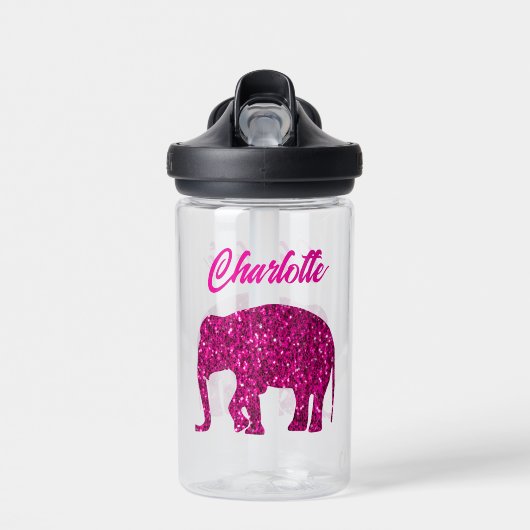 Sparkly hot pink Elephant faux sparkle aangepaste Waterfles (Voorkant)