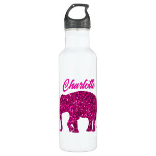 Sparkly hot pink Elephant faux sparkle aangepaste  Waterfles