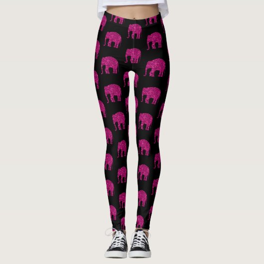 Sparkly hot pink Elephant sparkle patroon zwart Leggings (Voorkant)