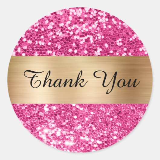 Sparkly Hot Pink Glitter Goud Shimmer Strip Folie Ronde Sticker (Voorkant)