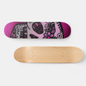 Sparkly Hot Pink Glitter Sugar Skull Design Persoonlijk Skateboard (Horizontaal)