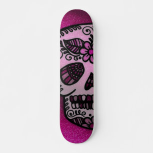 Sparkly Hot Pink Glitter Sugar Skull Design Persoonlijk Skateboard