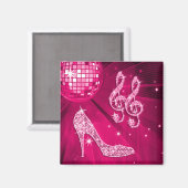 Sparkly Hot Pink Music Note & Stiletto Heel Magneet (Voorkant / Achterkant)