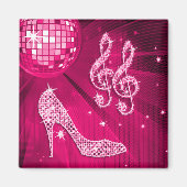 Sparkly Hot Pink Music Note & Stiletto Heel Magneet (Voorkant)