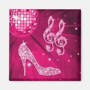 Sparkly Hot Pink Music Note & Stiletto Heel Magneet