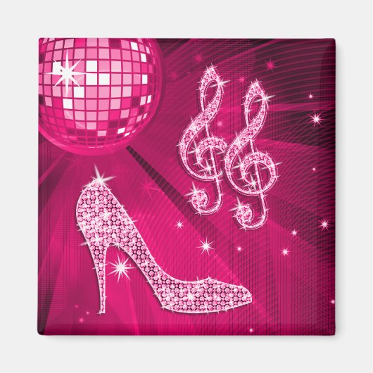 Sparkly Hot Pink Music Note & Stiletto Heel Magneet (Voorkant)