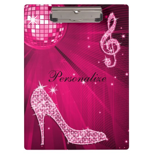 Sparkly Hot Pink Music Note & Stiletto Hiel Klembord (Voorkant)