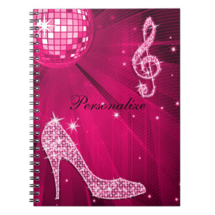 Sparkly Hot Pink Music Note & Stiletto Hiel Notitieboek