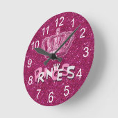 Sparkly Hot Pink Princess Glitter & Crown Ronde Klok (Hoek)