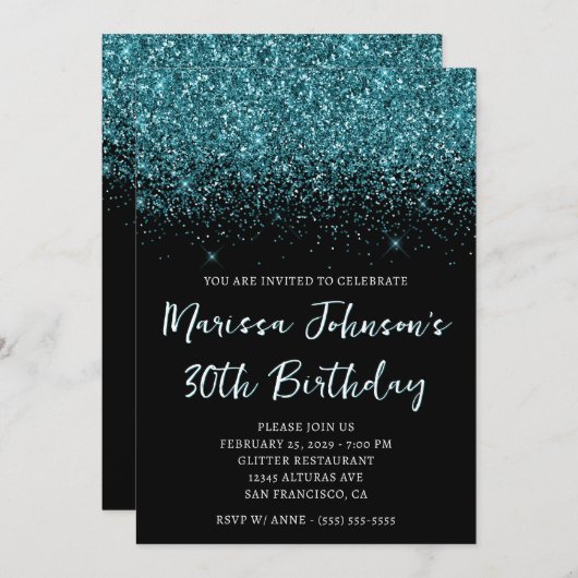 Sparkly Hunter Green Glitter Black 30e verjaardag Kaart (Voorkant / Achterkant)