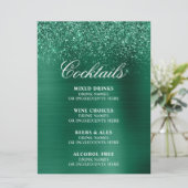 Sparkly Hunter Green Glitter Foil Cocktails Bar Menu (Staand voorkant)