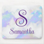 Sparkly iriserende regenboog marmer monogram naam muismat (Voorkant)
