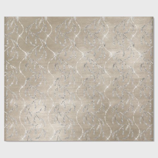 Sparkly Ivory Laurel Floral Silver Diamonds Cadeaupapier (Vlak)