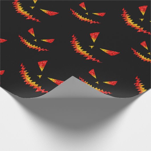 Sparkly Jack O'Lantern face Halloween patroon Cadeaupapier (Hoek)