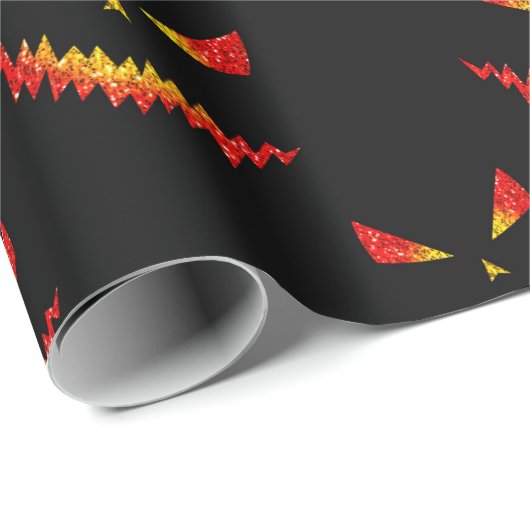Sparkly Jack O'Lantern face Halloween patroon Cadeaupapier (Rol Hoek)
